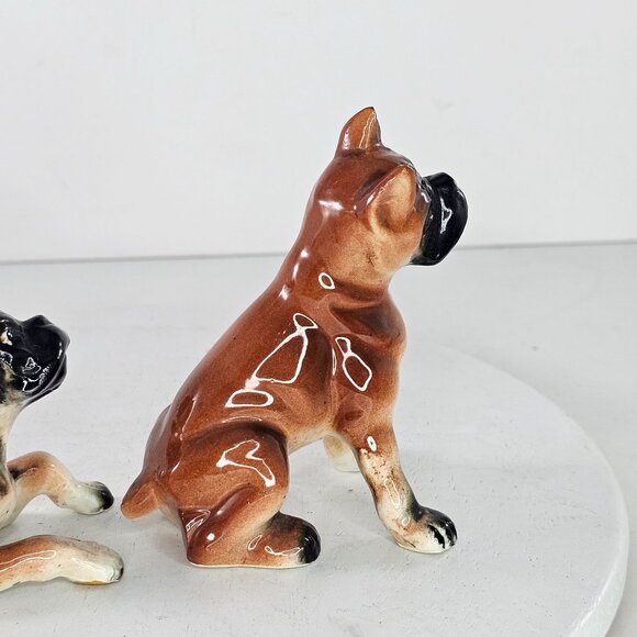 Ceramic Boxer Dog Figurines Set Of 2 Vintage Side Eyeing Each Other - Picture 3 of 8
